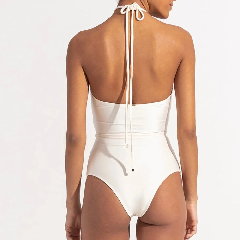 PatBO Cream Halter One Piece Swimsuit - Picture 3 of 7